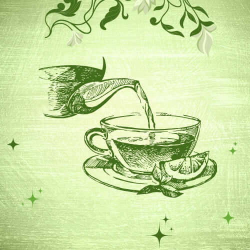 a teapot pouring herbal tea in a cup