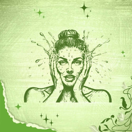 a woman washing her face