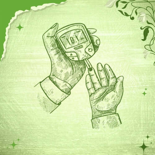 a picture of a suger level checking machine and hands